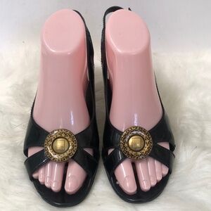 Fendi Women's Black Open Toe Stiletto Slingback Heels Size EU 41 w/ COA